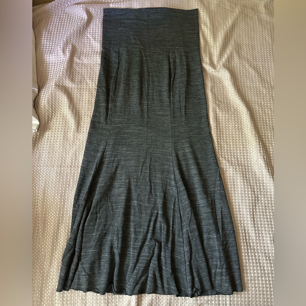 🍉 Seven7 Dark Heathered Gray Maxi Skirt fold over waist A-line comfortable L